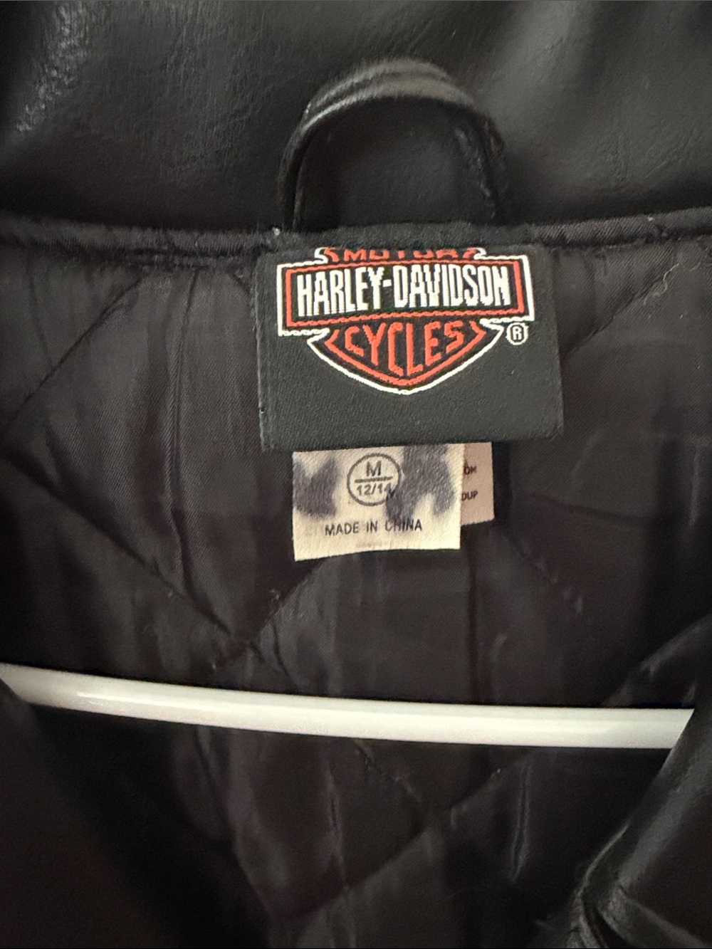 Harley-Davidson Black Leather-Look Kids Moto Jacket with Orange Patch - Picture 3 of 3